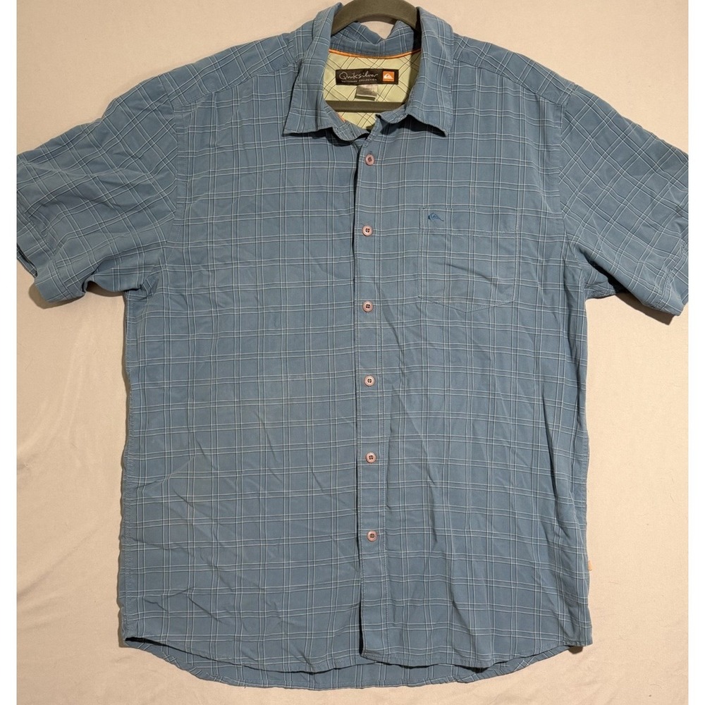 quiksilver waterman collection pocketed ss‎ plaid button down shirt, men's xl
